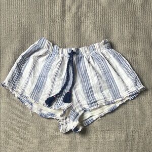High Waist Blue and White Striped Linen Shorts